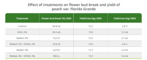 Combination of foliar applied potassium nitrate with ‘Waiken’ can effectively break floral bud dormancy in peach and nectarine.